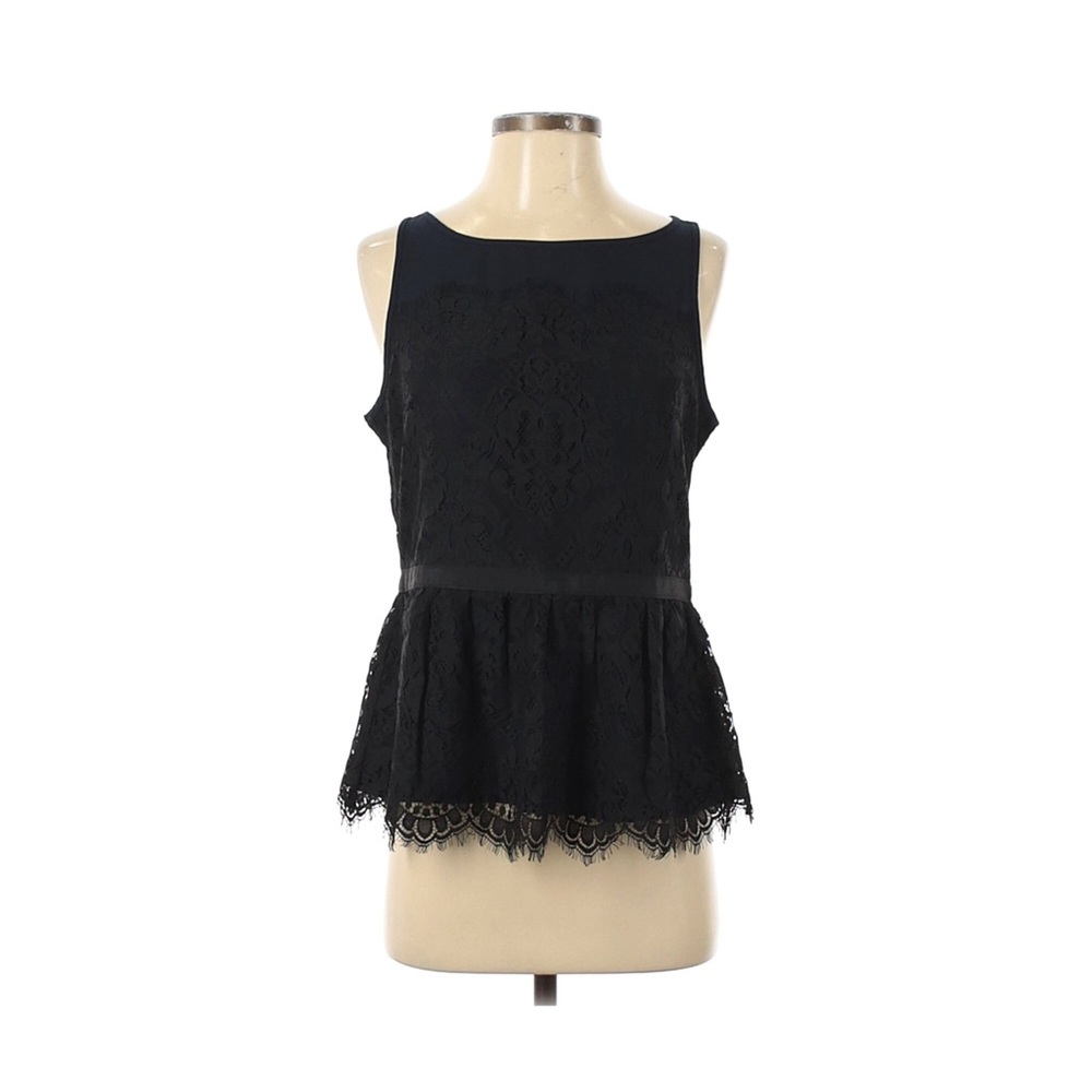 Ann Taylor Loft Black & Navy Peplum Lace Tank Top